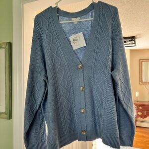 Blue Cable Knit Cardigan Sweater